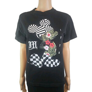 Disney Mickey Mouse Graphic Tee Black 1928 Floral Checker Shirt Sz S